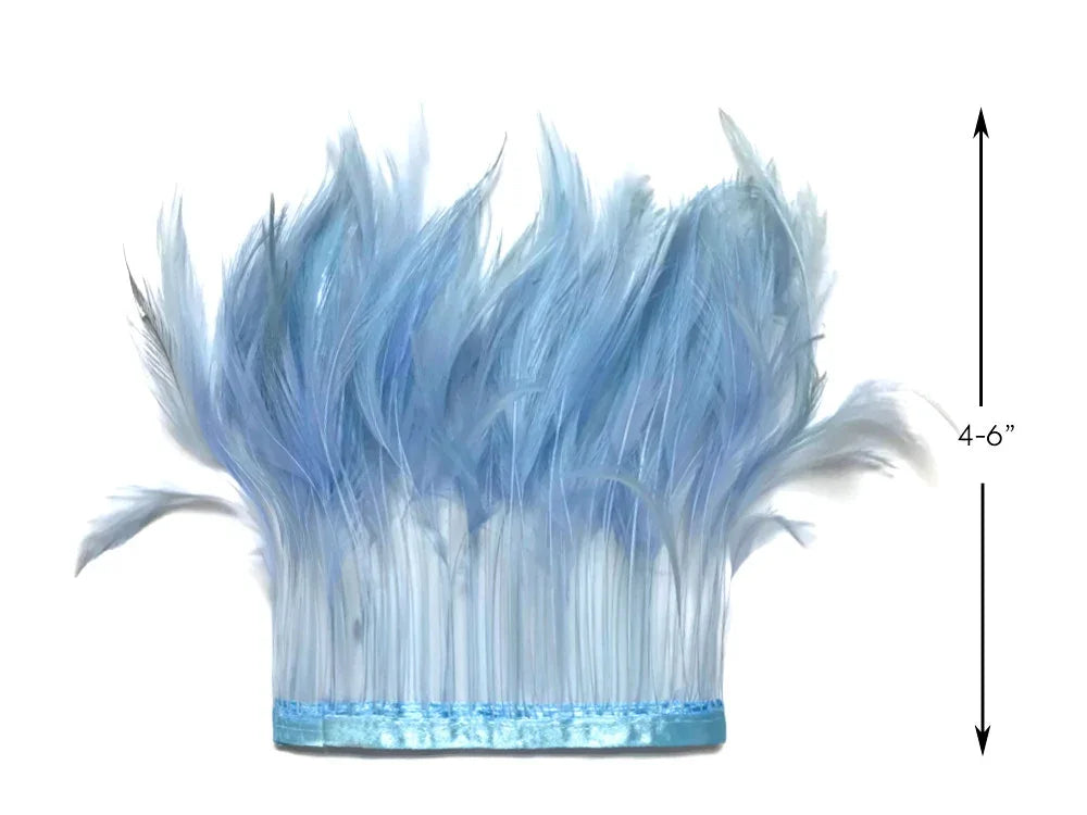 Light blue feather trim for crafts and fashion decor, 4-6 inches in length