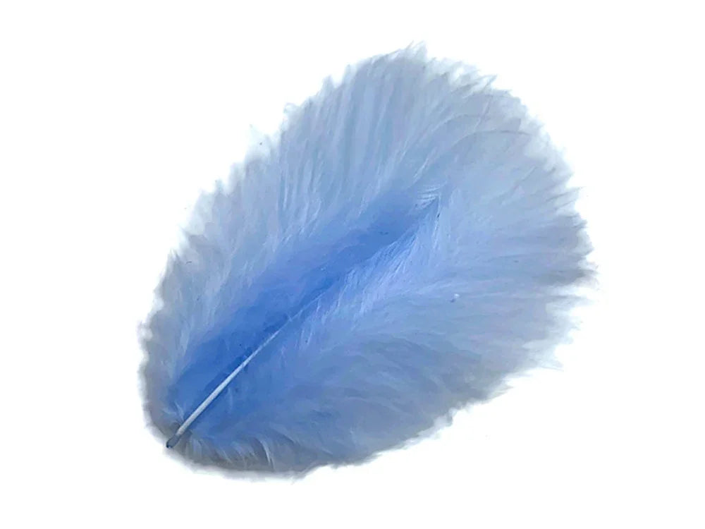 Soft light blue decorative feather for crafts and fashion DIY projects.