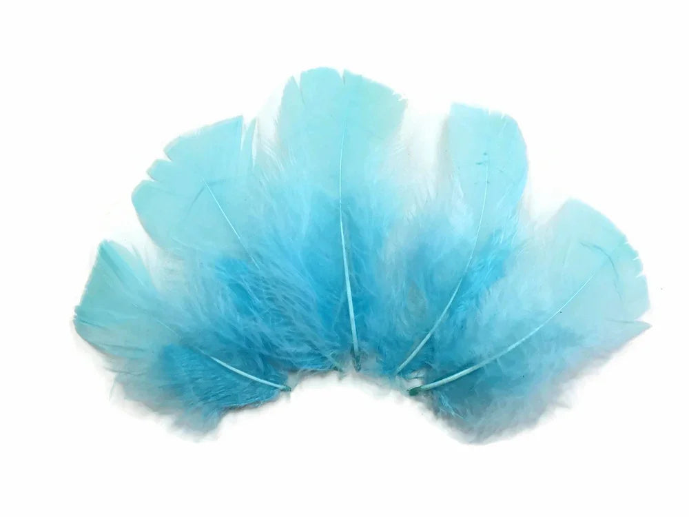 Vibrant light blue ostrich feathers for DIY crafts and fashion decor.