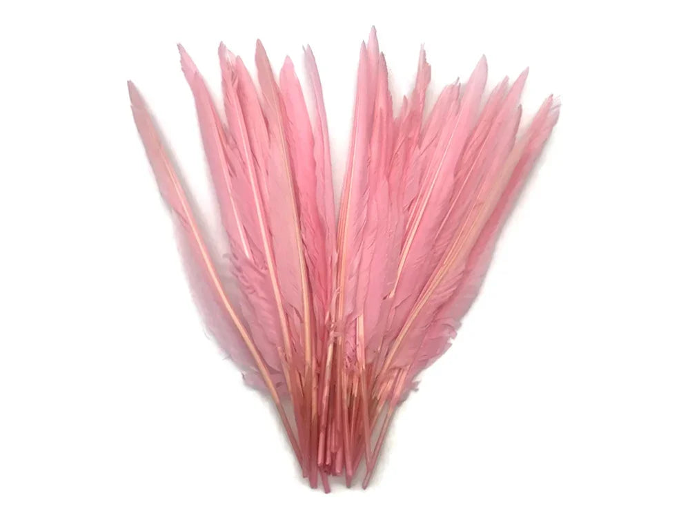 Bundle of long, soft pink feathers for DIY crafts and fashion accessories.