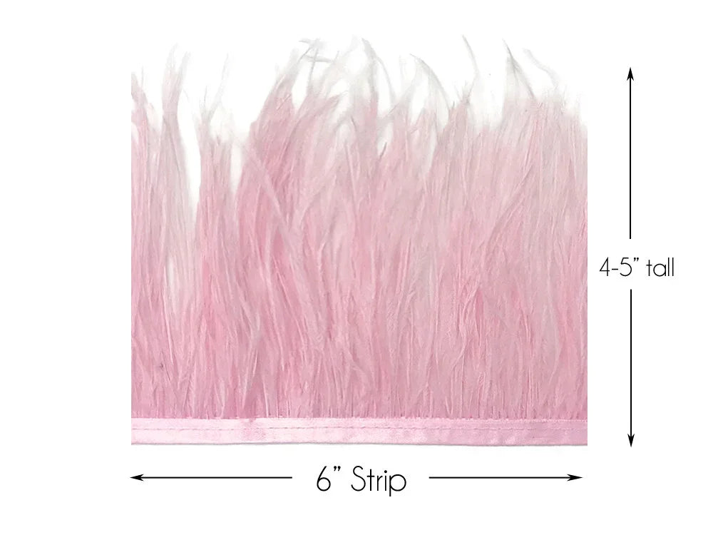 6-inch pink feather trim strip, 4-5 inches tall for crafts and fashion DIY