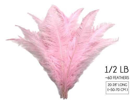 1/2 Lb - Light Pink Large Ostrich Spads Wholesale Feathers 20-28" (Bulk)