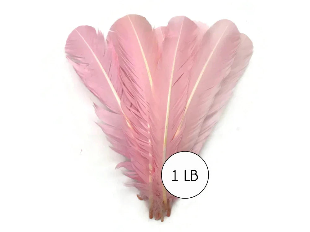 Large pink ostrich feathers for crafts and fashion decor, 1 lb bulk pack.