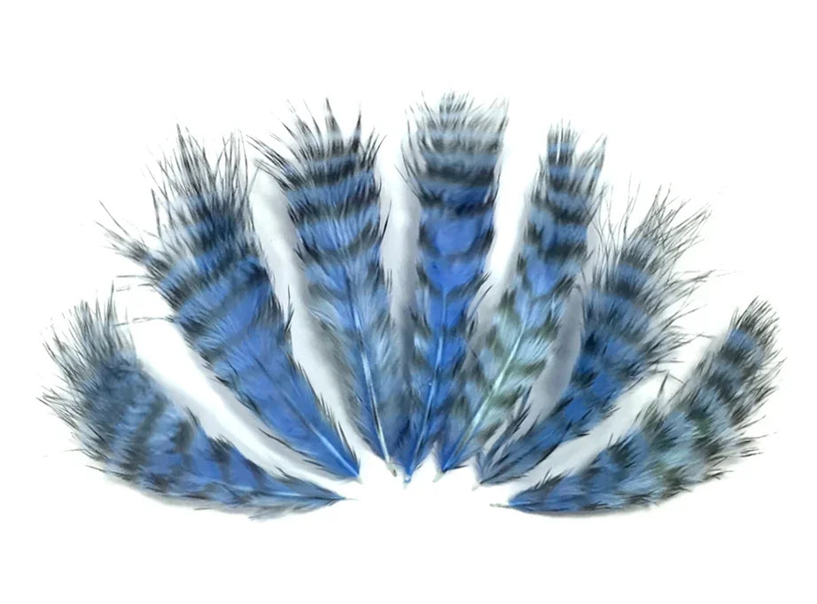 1 Dozen - Light Blue Grizzly Mini Rooster Chickabou Fluff Whiting Hair Feathers