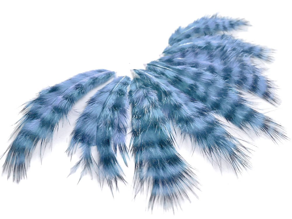 1 Dozen - Light Blue Grizzly Mini Rooster Chickabou Fluff Whiting Hair Feathers