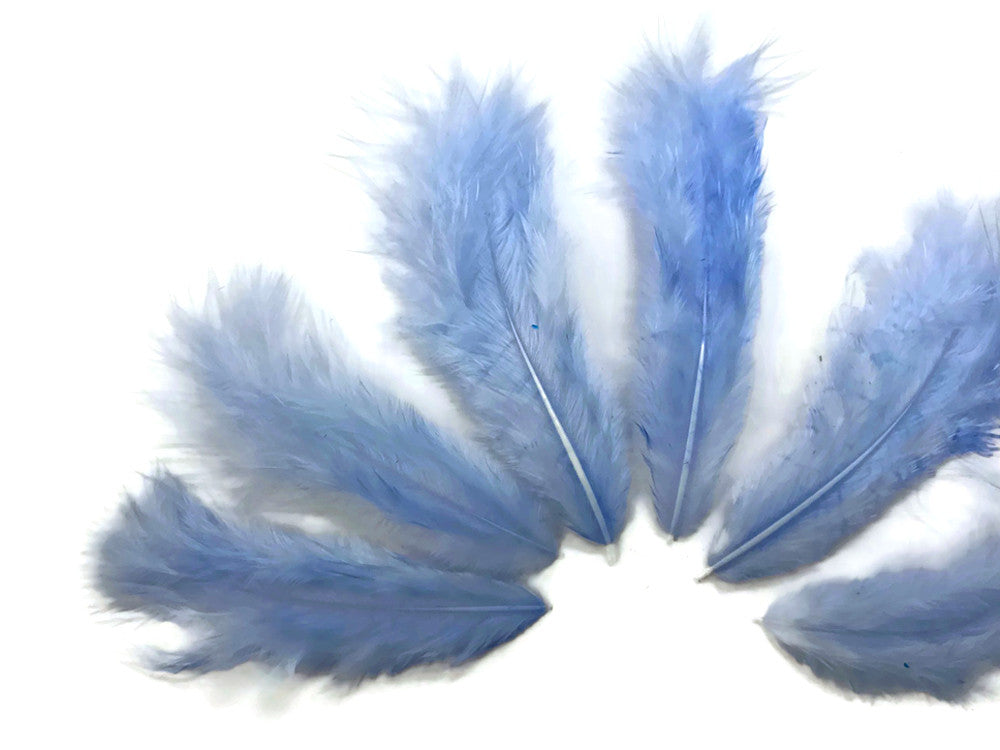 1 Dozen - Solid Light Blue Mini Rooster Chickabou Fluff Whiting Hair Feathers