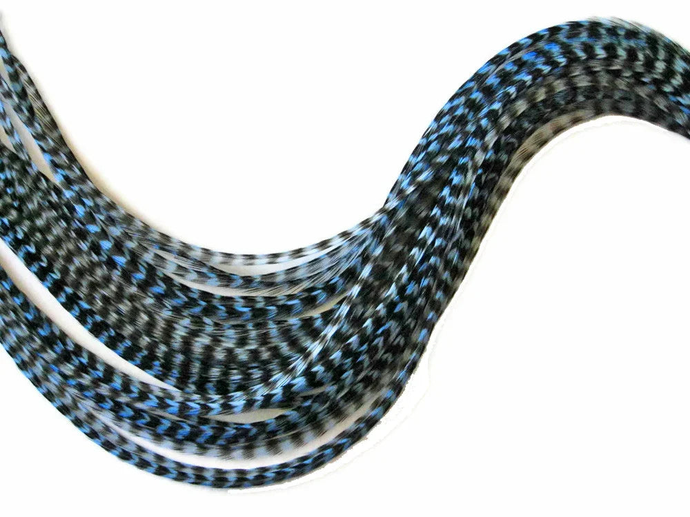 Blue and black patterned feathers for crafts and fashion decor