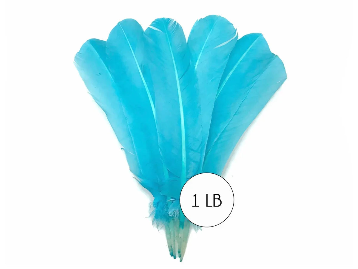 Vibrant turquoise blue craft feathers bundle, 1 lb pack for DIY fashion and decor.