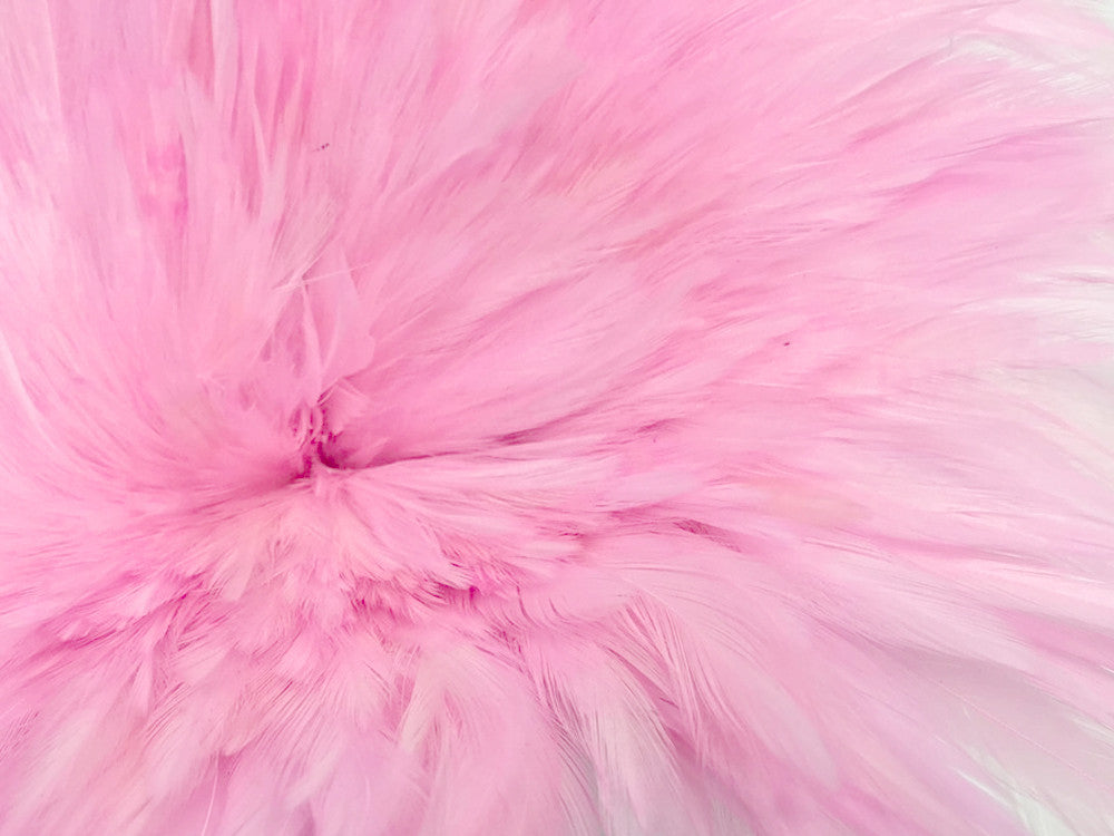 4 Inch Strip – 4-6” Dyed Light Pink Strung Chinese Rooster Saddle Feathers