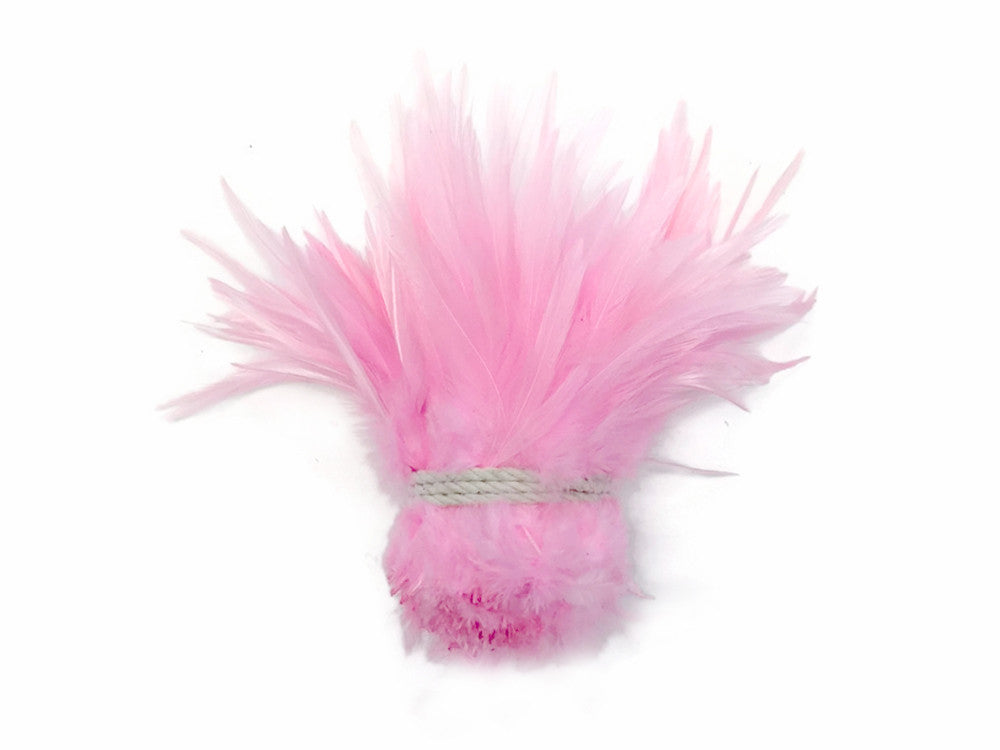 4 Inch Strip – 4-6” Dyed Light Pink Strung Chinese Rooster Saddle Feathers