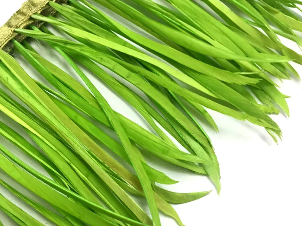 Vibrant lime green feather trim for fashion crafts and DIY décor.