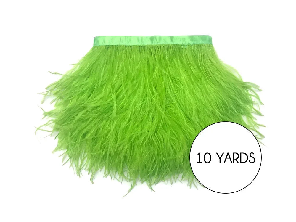10 yards of vibrant lime green ostrich feather trim for crafts and fashion décor
