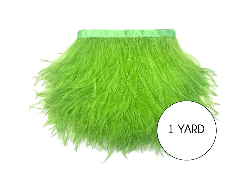 Vibrant lime green feather trim for fashion and DIY crafts, 1 yard length.