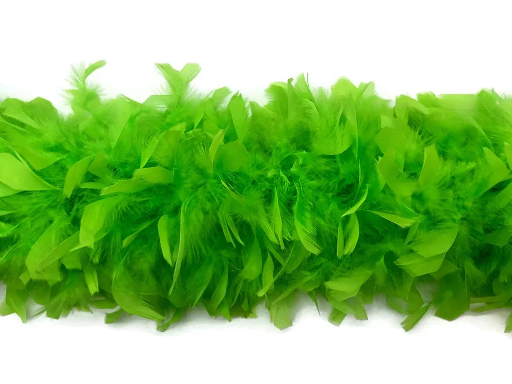 Vibrant lime green feather boa for crafts, fashion, and DIY costume decor.