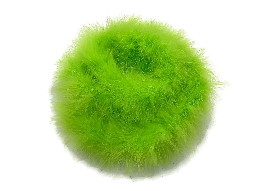 Vibrant lime green fluffy feather boa circle for DIY crafts and fashion décor