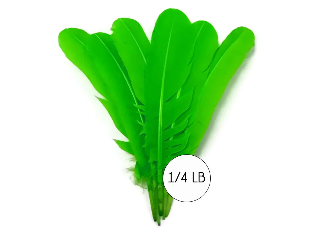 Vibrant lime green craft feathers bundle, 1/4 lb pack for DIY fashion and décor.