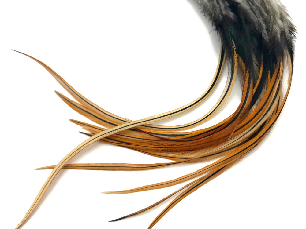 1 Dozen - Medium Furnace Rooster Saddle Whiting Hair Extension Feathers