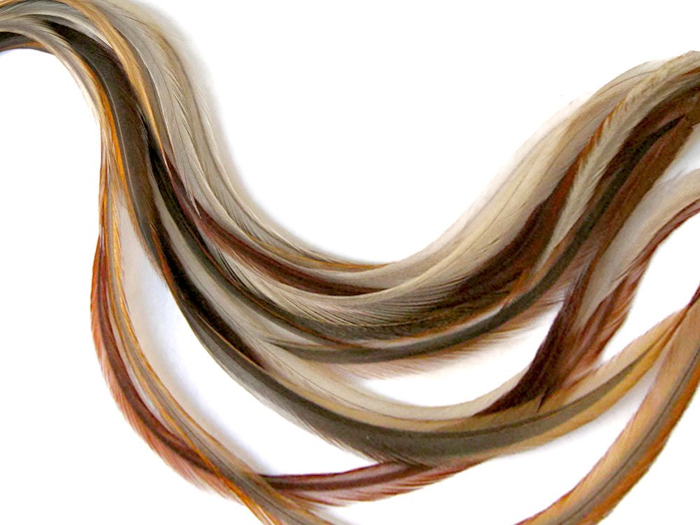 6 Pieces - XL Natural Medium Honey Ginger Thin Whiting Farm Rooster Hair Extension Feathers 11" and Up