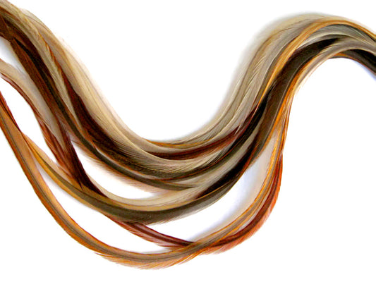 6 Pieces - XL Natural Medium Honey Ginger Thin Whiting Farm Rooster Hair Extension Feathers 11" and Up