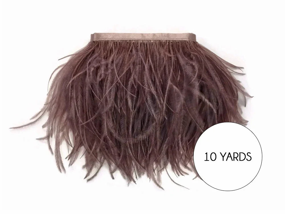 10 yards of mauve brown ostrich feather trim for fashion and DIY crafts