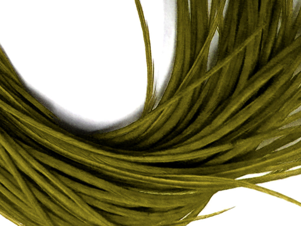 10 Pieces – Solid Olive Green Thin Long Whiting Farm Rooster Hair Extension Feathers