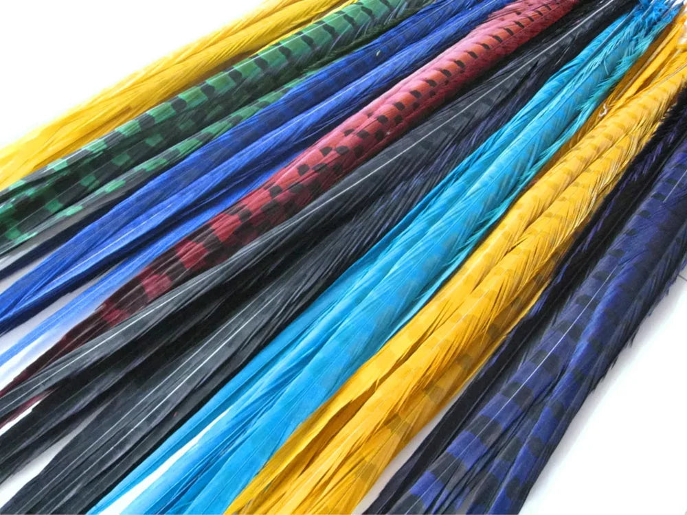 50 Pieces - 18-22" Peacock Green Dyed Over Natural Long Ringneck Pheasant Tail Wholesale Feathers (Bulk)