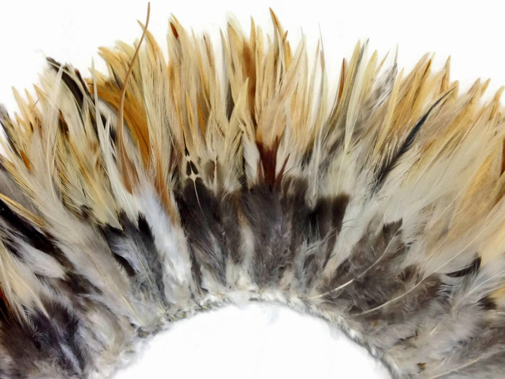 4 Inch Strip - 4-6" Natural Cream Strung Chinese Rooster Saddle Feathers