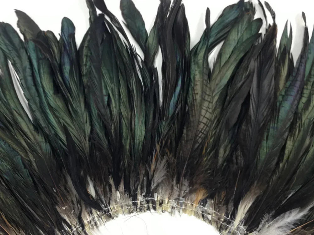 10 Pieces - 16-18" Natural Black Half Bronze Coque Tail Strung Feathers