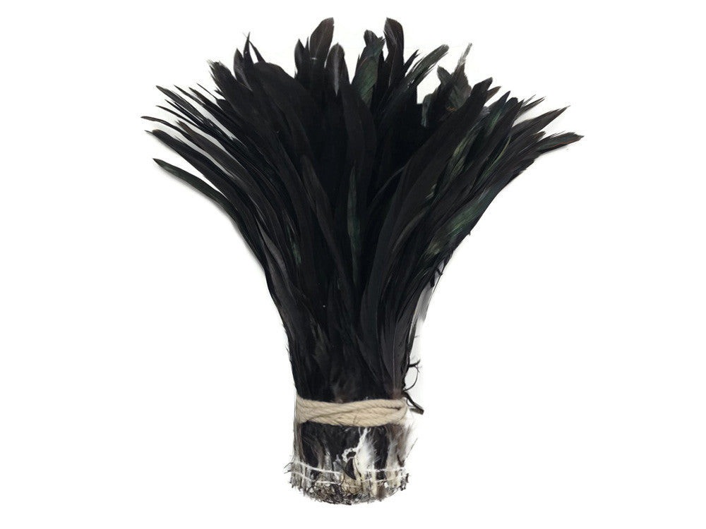 2.5 Inch Strip - Natural Black Half Bronze Coque Tail Strung Rooster Feathers