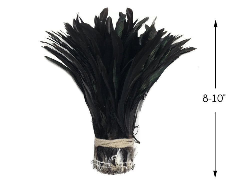 2.5 Inch Strip - Natural Black Half Bronze Coque Tail Strung Rooster Feathers