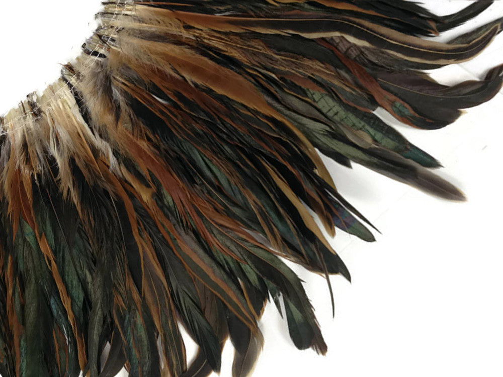2.5 Inch Strip - Natural Brown Half Bronze Coque Tail Strung Rooster Feathers