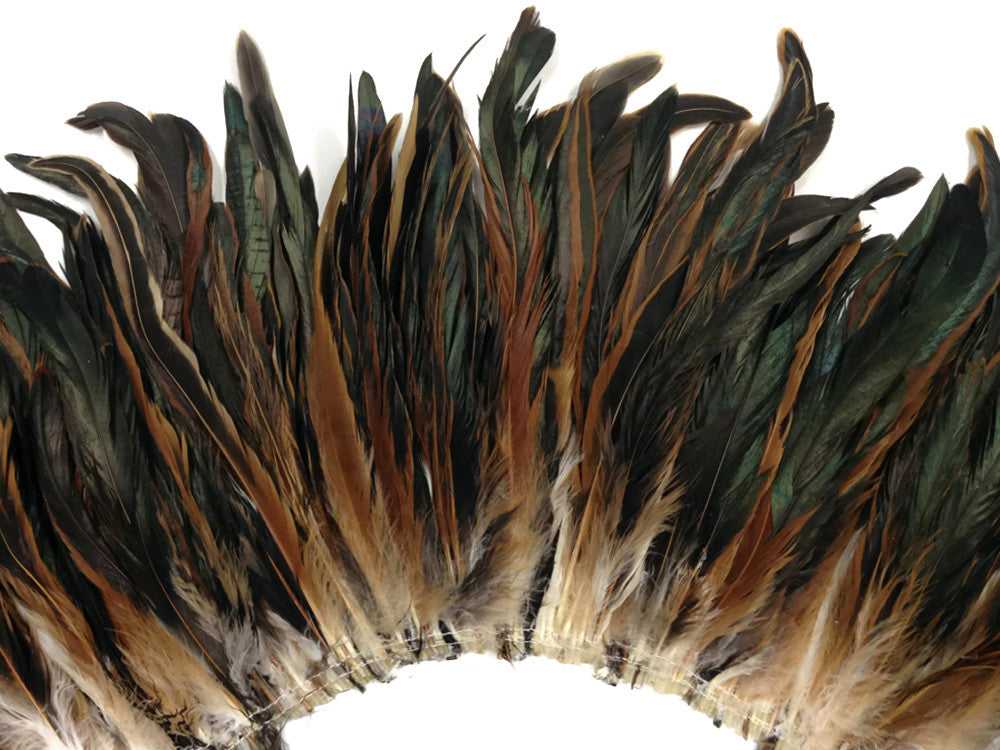 2.5 Inch Strip - Natural Brown Half Bronze Coque Tail Strung Rooster Feathers