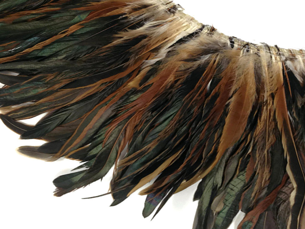 2.5 Inch Strip - Natural Brown Half Bronze Coque Tail Strung Rooster Feathers
