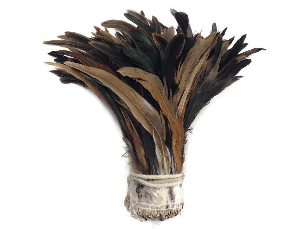 2.5 Inch Strip - 8-10" Natural Brown Half Bronze Coque Tail Strung Rooster Feathers