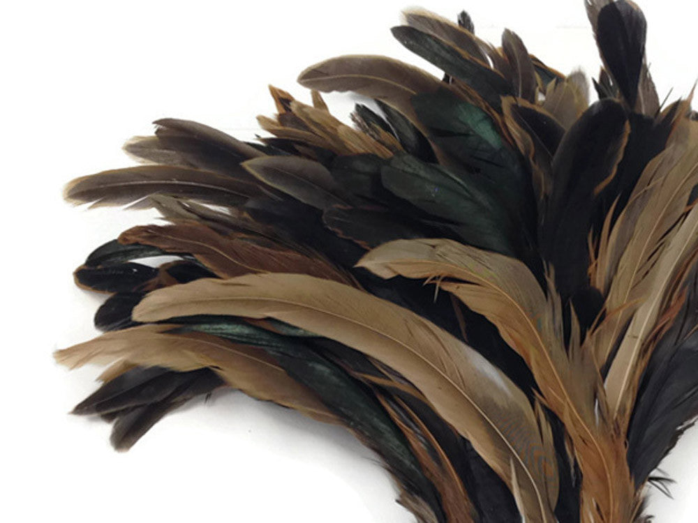 2.5 Inch Strip - Natural Brown Half Bronze Coque Tail Strung Rooster Feathers