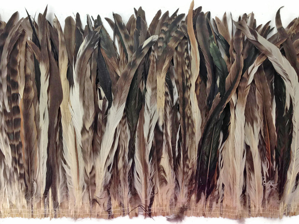 2.5 Inch Strip - Natural Brown Chinchilla Mix Coque Tail Strung Feathers, 14-16"