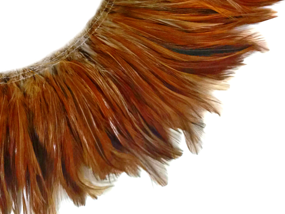 1 Yard - Natural Red Strung Rooster Neck Hackle Wholesale Feathers (Bulk)