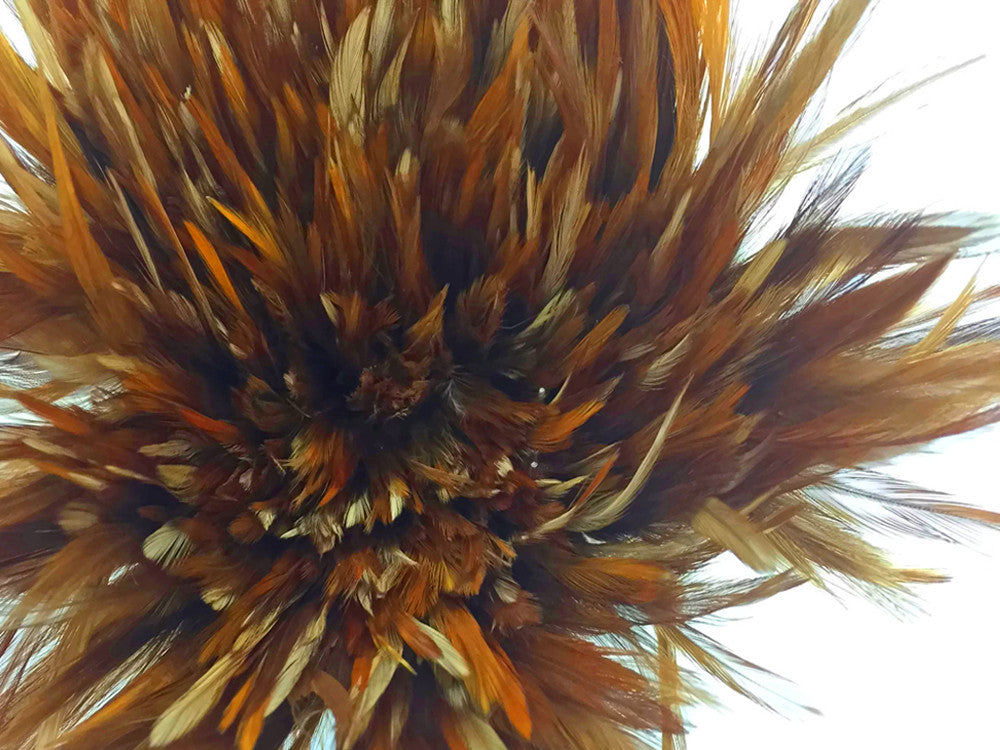 1 Yard - 4-6" Natural Red Strung Chinese Rooster Saddle Wholesale Feathers (Bulk)
