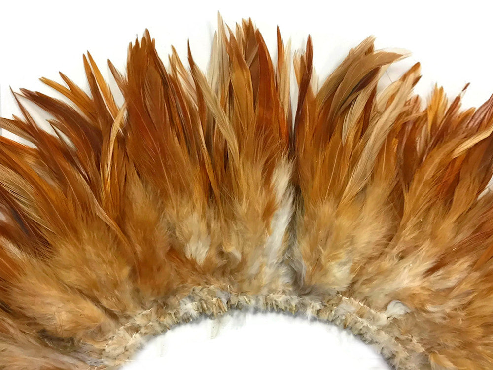 1 Yard - 6-7" Natural Red Strung Chinese Rooster Saddle Wholesale Feathers (Bulk)