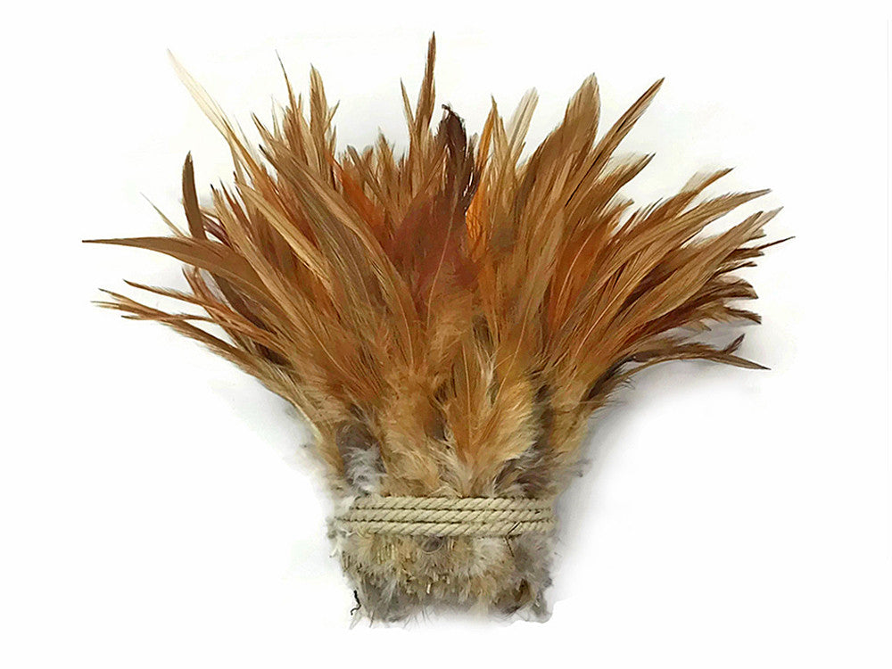 1 Yard - 4-6" Natural Red Strung Chinese Rooster Saddle Wholesale Feathers (Bulk)