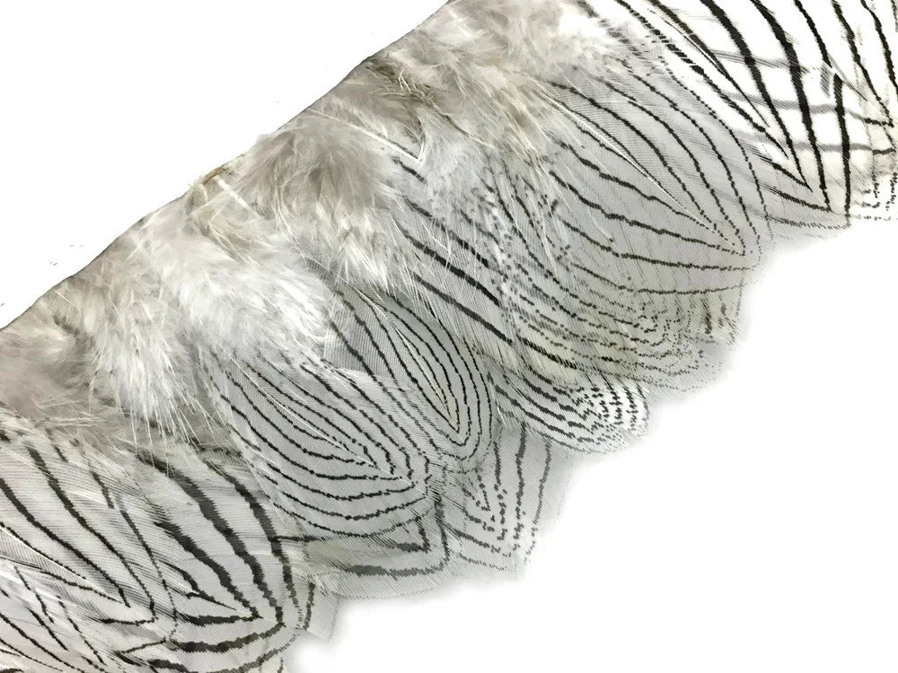 White and black striped decorative feathers for crafts and fashion DIY supplies.