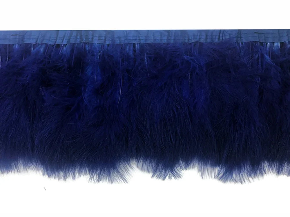 Deep navy blue ostrich feather trim for fashion and DIY crafts.