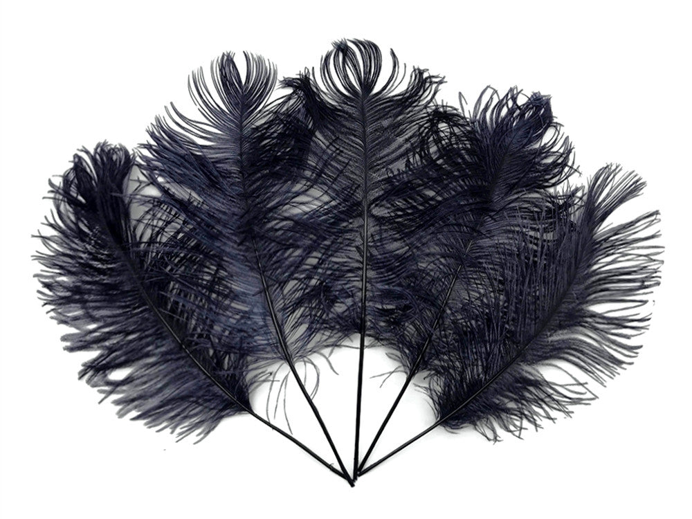 10 Pieces - 12-16" Navy Blue Dyed Ostrich Tail Fancy Feathers
