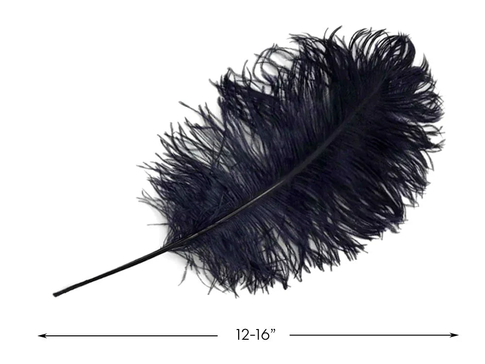 Large black ostrich feather for crafts and fashion decor, 12-16 inches long