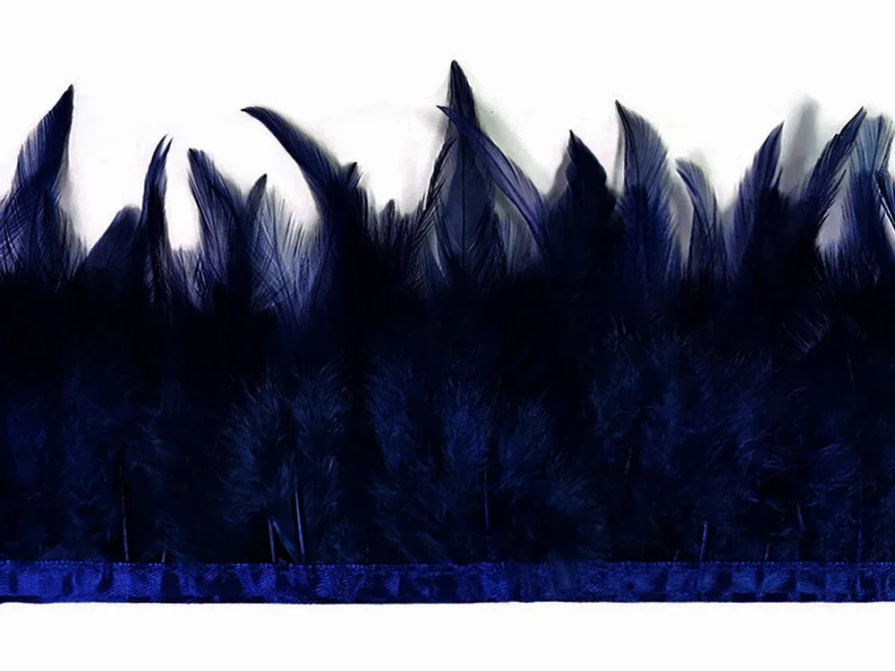 Navy blue feather trim strip for fashion crafts and DIY decor accessories.