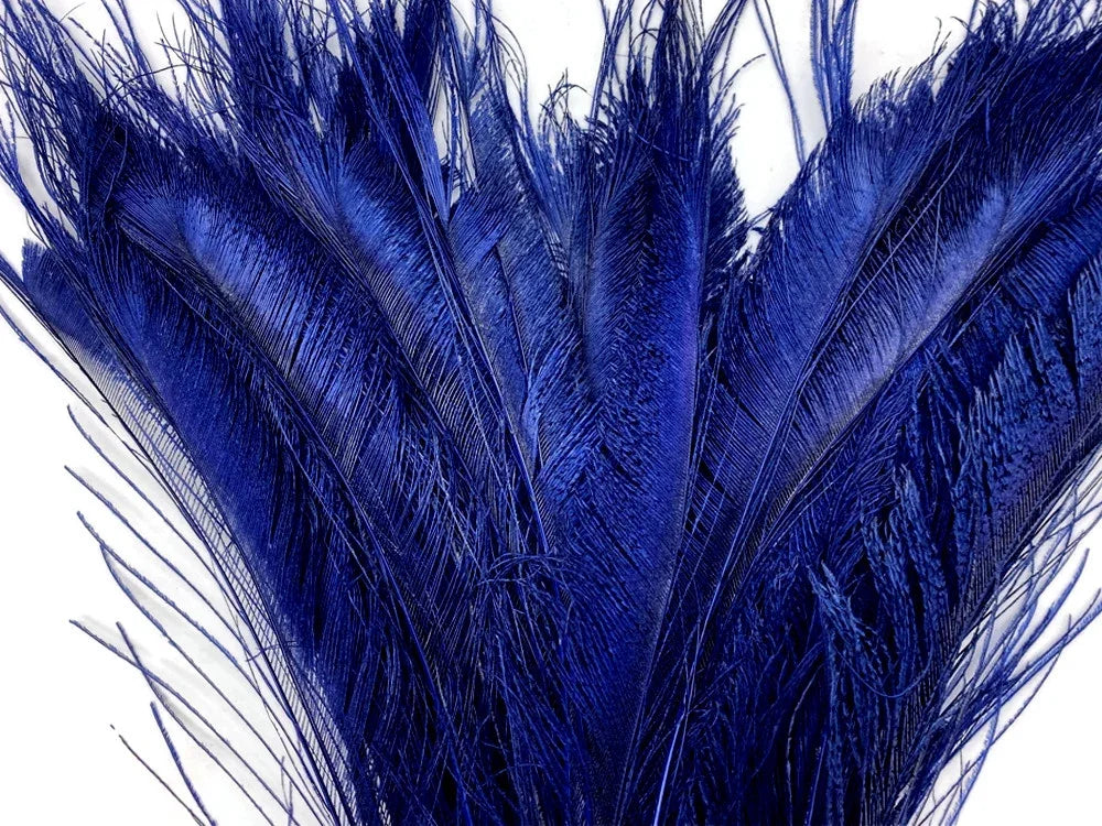 Vibrant royal blue ostrich feathers for DIY crafts, fashion, and home decor.