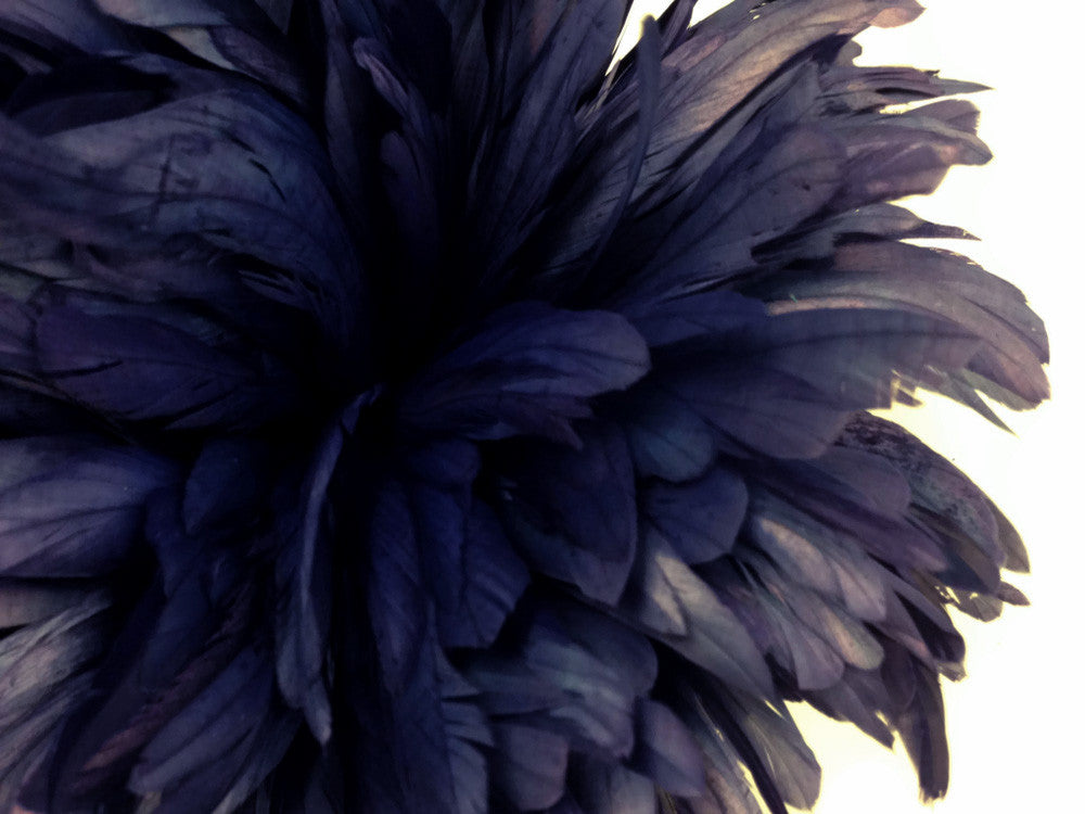 2.5 Inch Strip - Navy Blue Strung Natural Bleach & Dyed Coque Tails Feathers