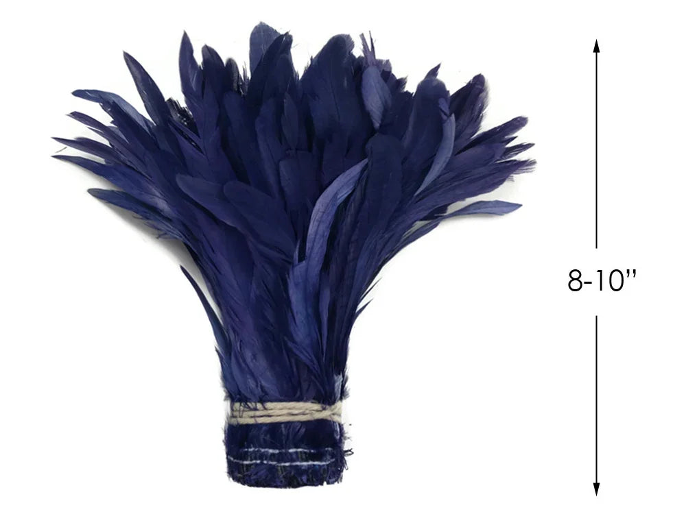 2.5 Inch Strip - 8-10" Navy Blue Strung Natural Bleach & Dyed Coque Tails Feathers