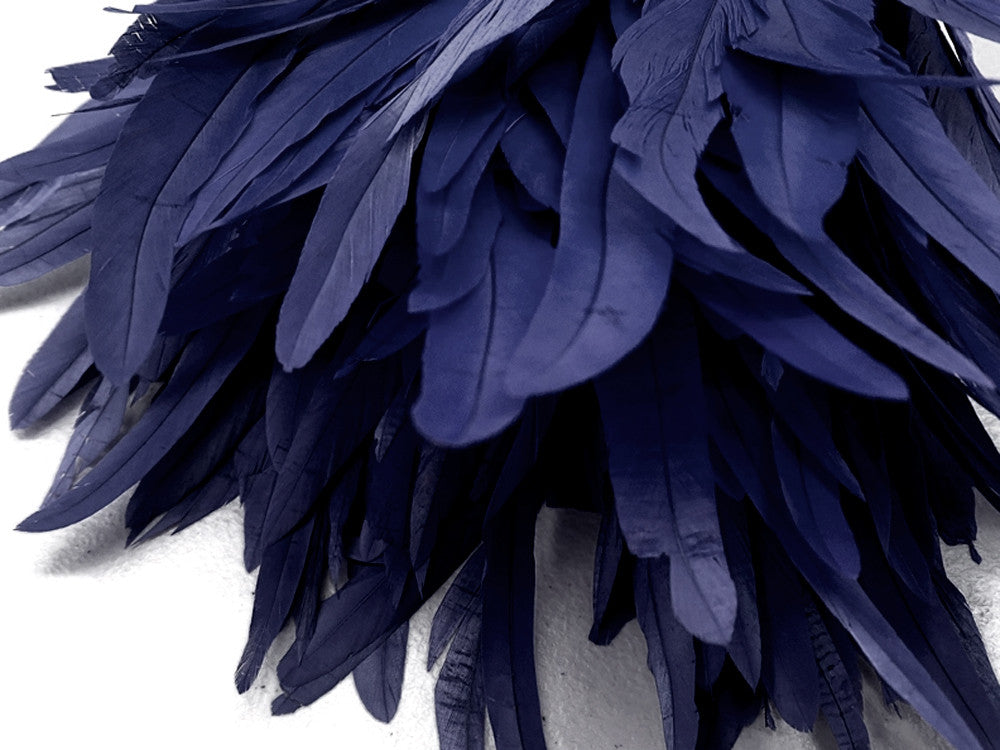 2.5 Inch Strip - Navy Blue Strung Natural Bleach & Dyed Coque Tails Feathers