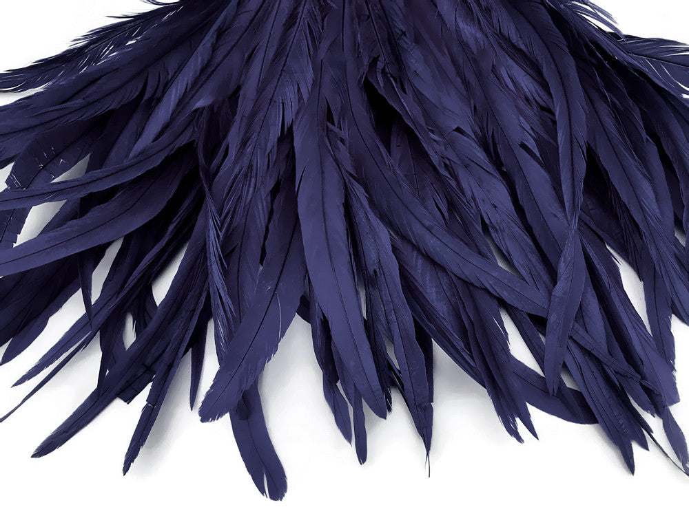 2.5 Inch Strip - Navy Blue Strung Natural Bleach & Dyed Coque Tails Feathers